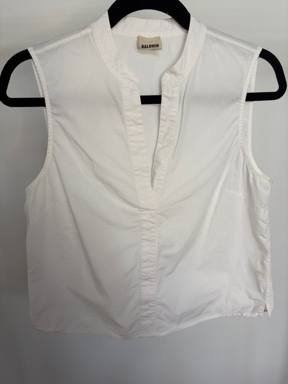 baldwin White Sleeveless Band Collar Popover Top